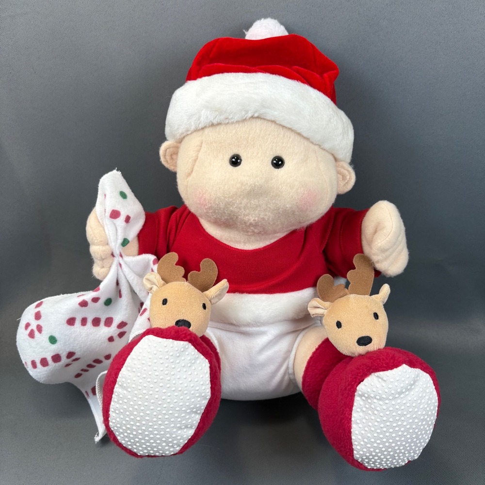 Soft Toy Concept Rattle Plush 12" Holiday Santa Reindeer Slippers Christmas